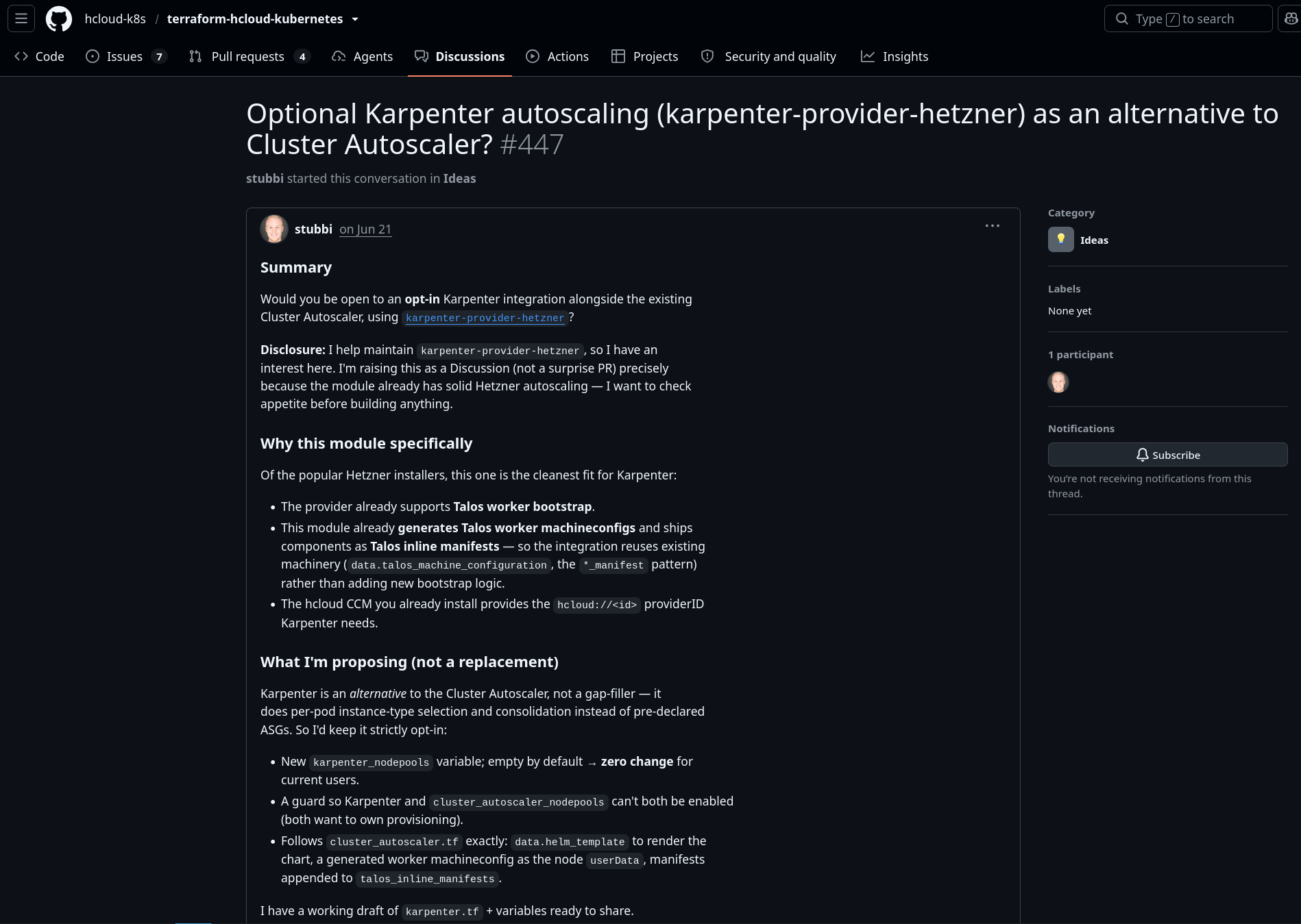 Karpenter GitHub discussion